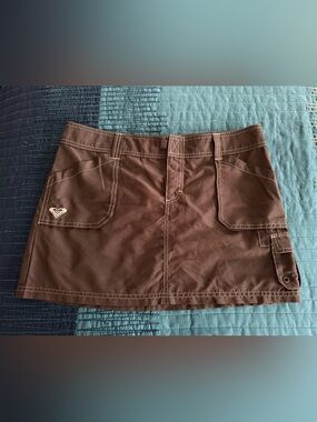 🤎 Roxy Brown Mini Skirt with Utility Pockets